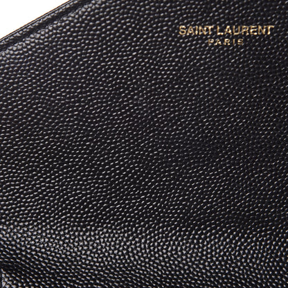 Saint Laurent Grain De Poudre Matelasse Chevron Monogram Envelope Chain Wallet Black 9 of 11