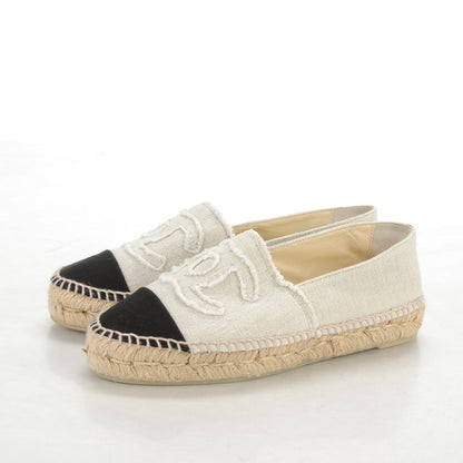 Chanel Linen CC Espadrilles 38 Beige Black 3 of 9