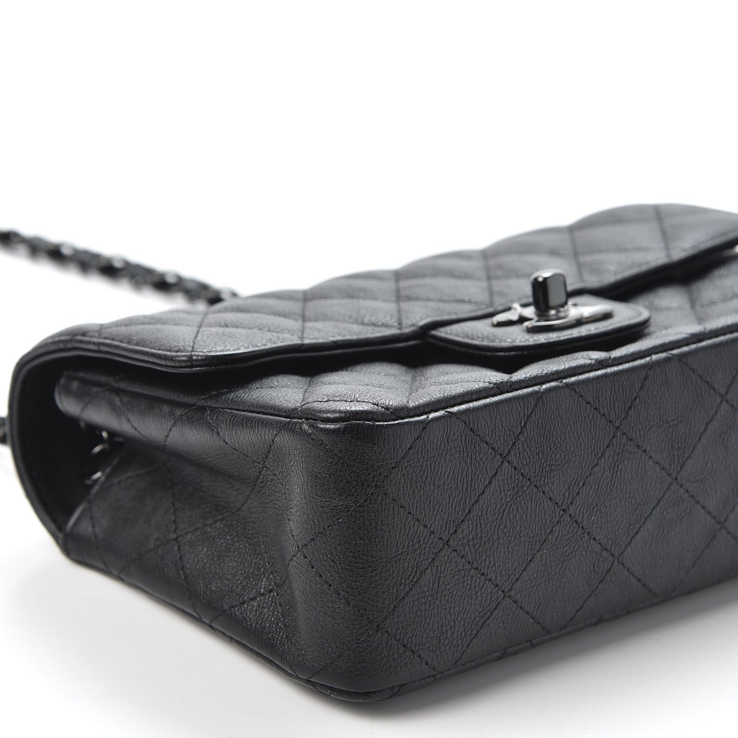 Crumpled Calfskin Quilted Mini Rectangular Flap So Black