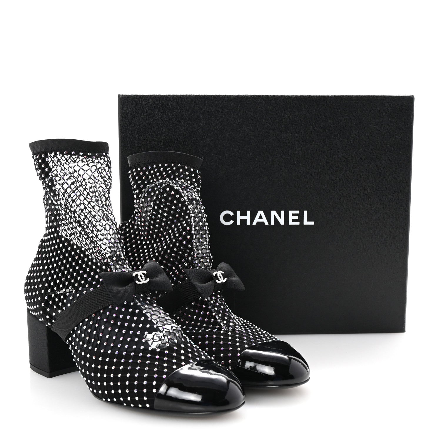 Chanel Resille Strass Kid Suede Patent Mary Jane Short Boots 40.5 Black 9 of 9