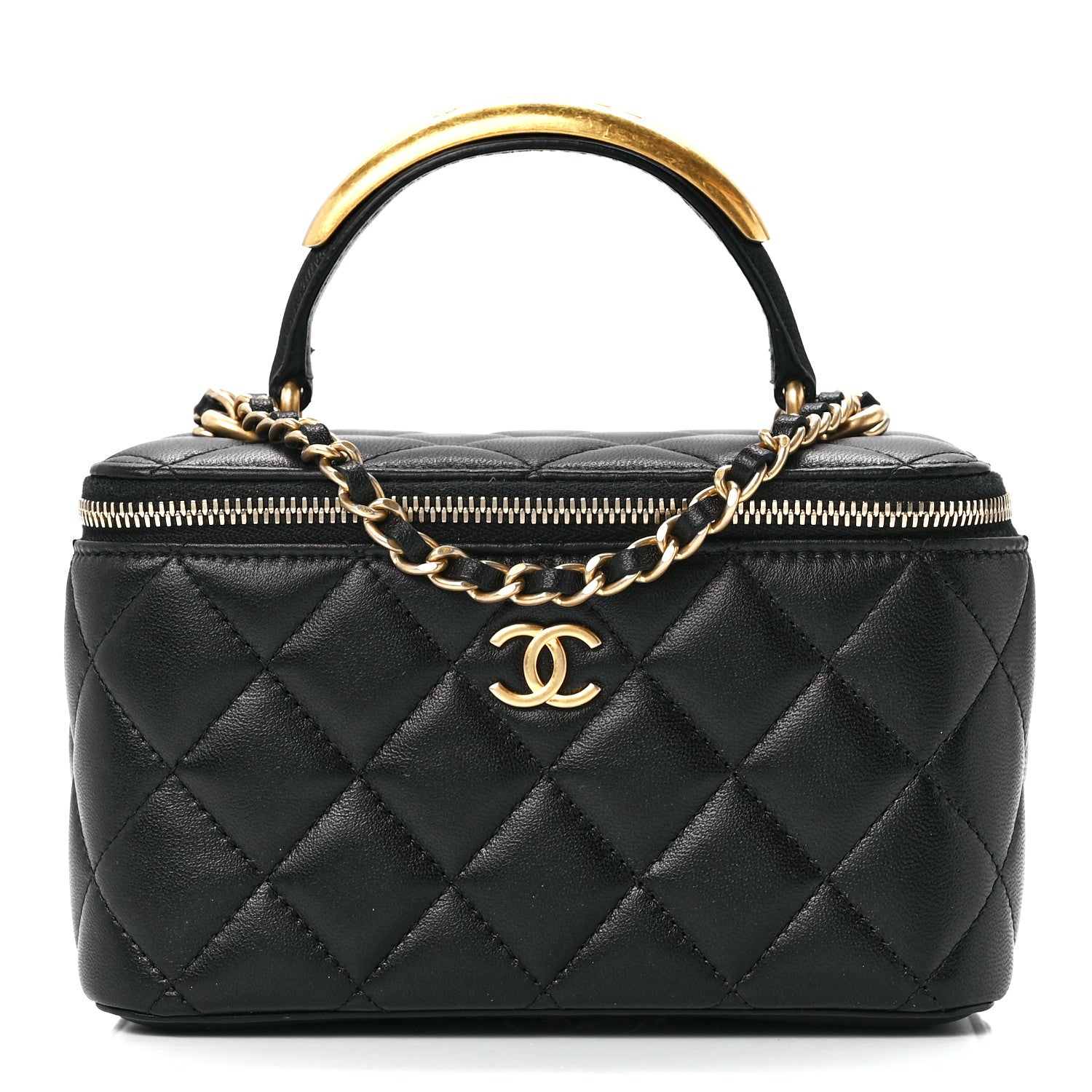 Chanel Lambskin Quilted Metal Small Top Handle Vanity Case With Chain Black 1 of 12