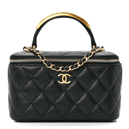 Chanel Lambskin Quilted Metal Small Top Handle Vanity Case With Chain Black 1 of 12