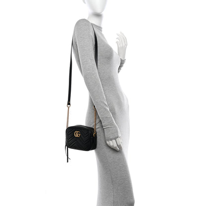 Gucci Calfskin Matelasse Mini GG Marmont Chain Shoulder Bag Black 2 of 11