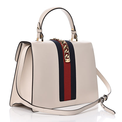 Gucci Calfskin Embroidered Medium Sylvie Top Handle Bag White 3 of 10