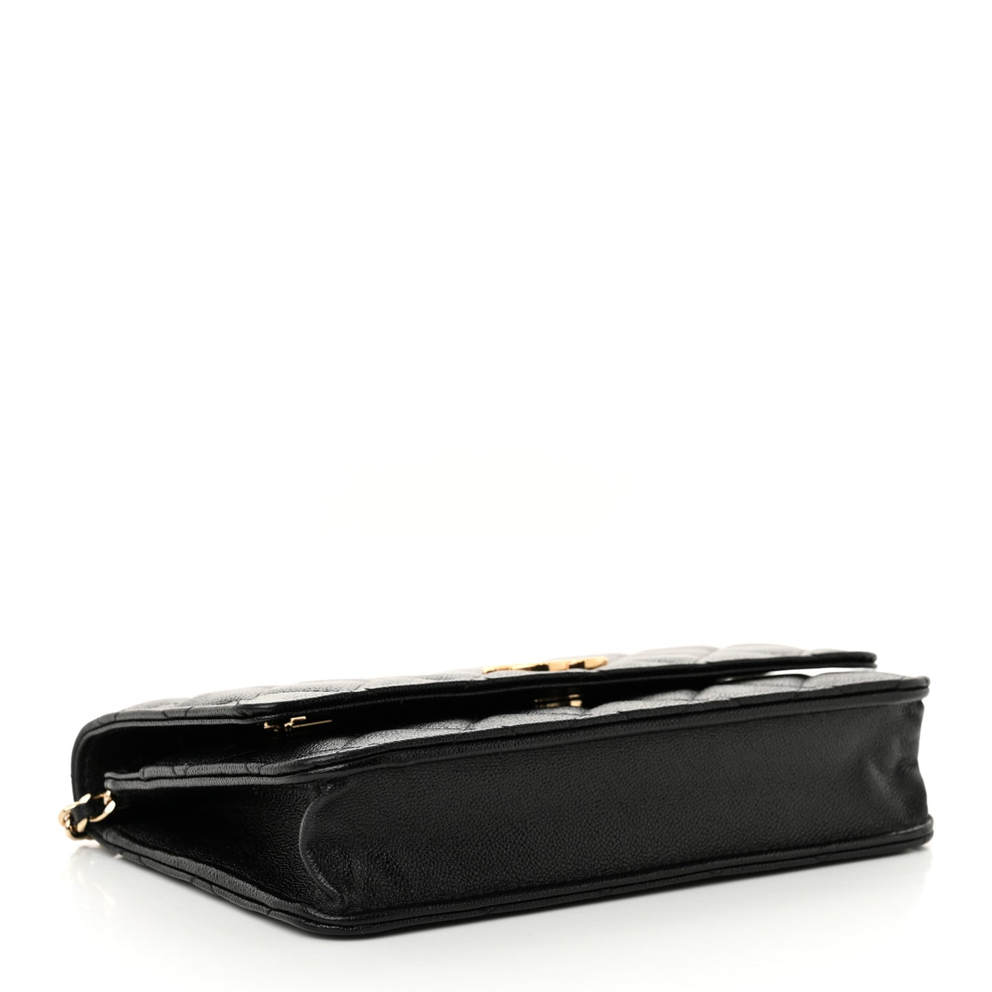 Caviar Quilted Textured CC Wallet On Chain WOC Black