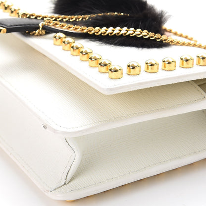 Fendi Vitello Elite Mink Fur Studded Karlito Tube Wallet on Chain White 10 of 11