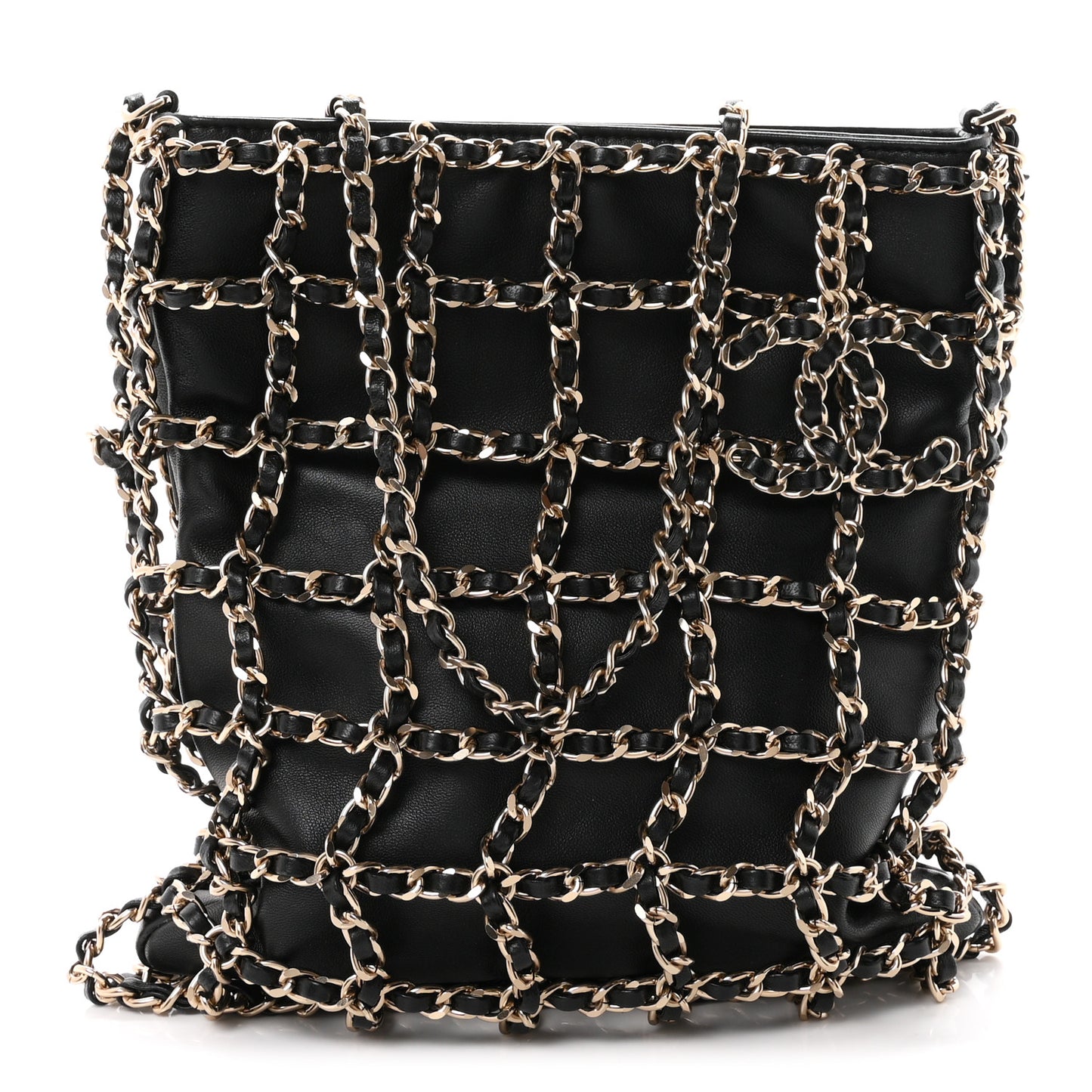 Lambskin Shopping Chain Tote Black
