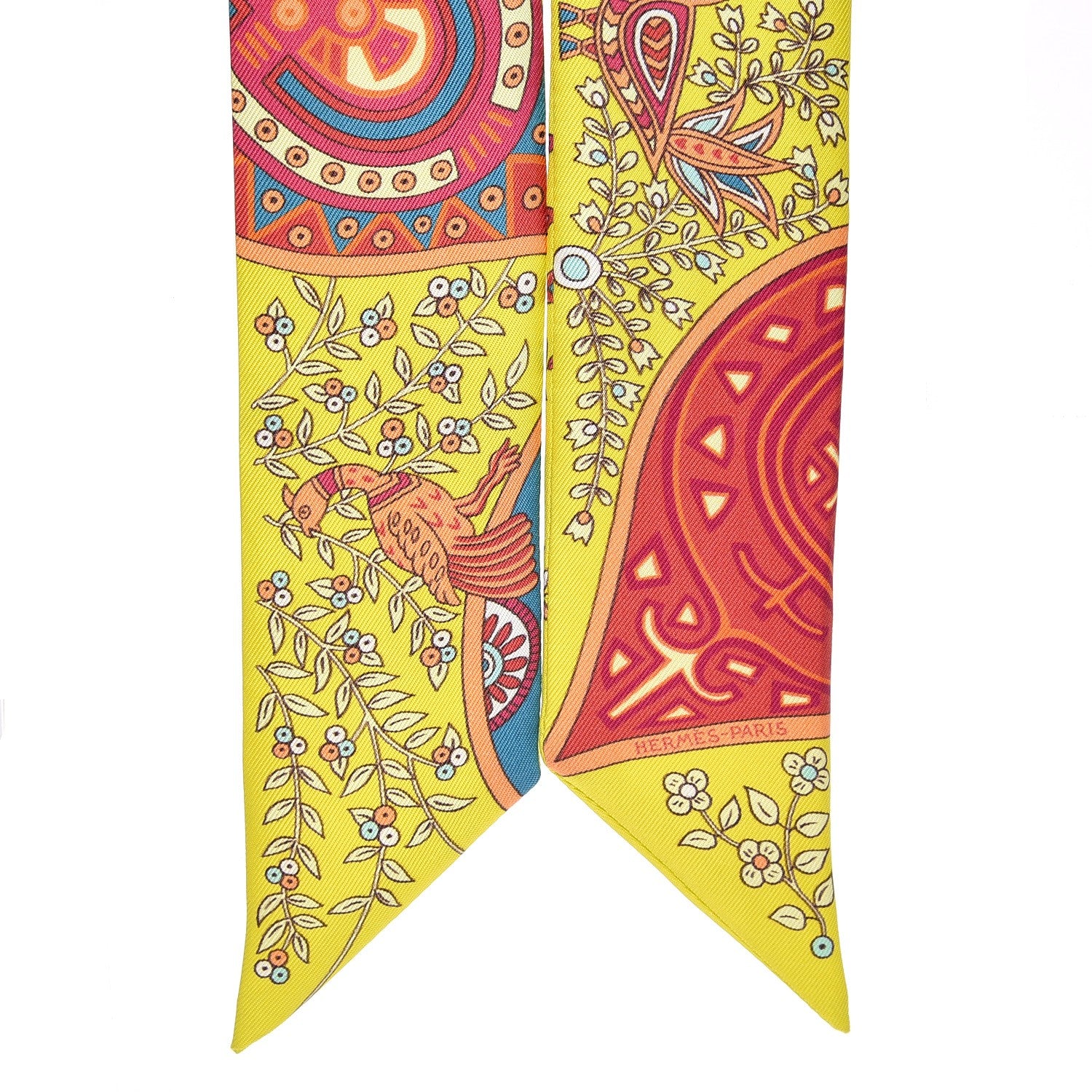 Hermes Silk L'Arbre De Vie Twilly Jaune Fluo Canard Rose 4 of 4
