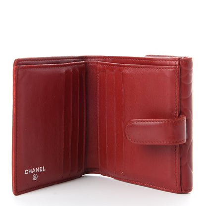 Chanel Lambskin Camellia Embossed French Wallet Red 5 of 7