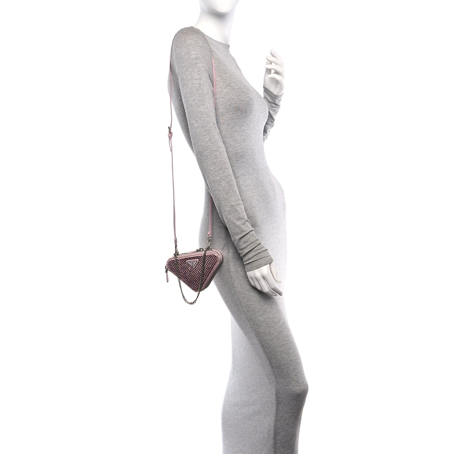 Prada Satin Crystal Mini Triangle Crossbody Pouch Alabastro 2 of 13