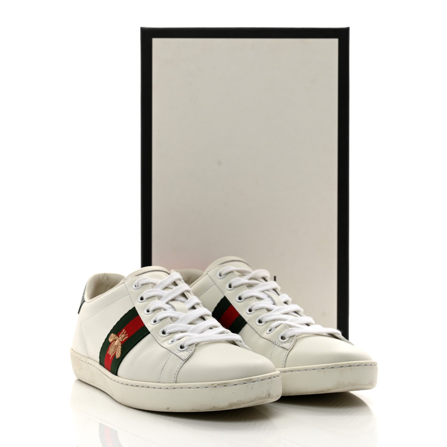 Gucci Calfskin Ayers Bee Embroidered Womens Ace Sneakers 37.5 White Green 7 of 7