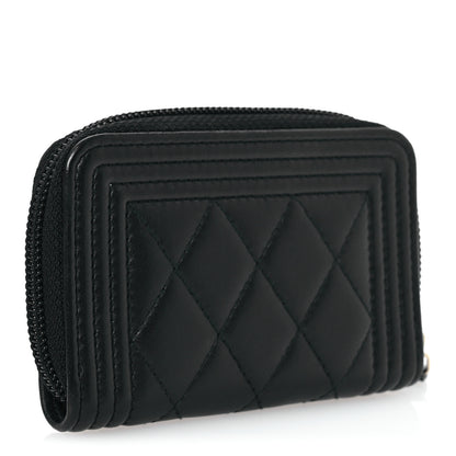 Chanel Lambskin Quilted Zip Around Boy Coin Purse Wallet Black 3 of 7
