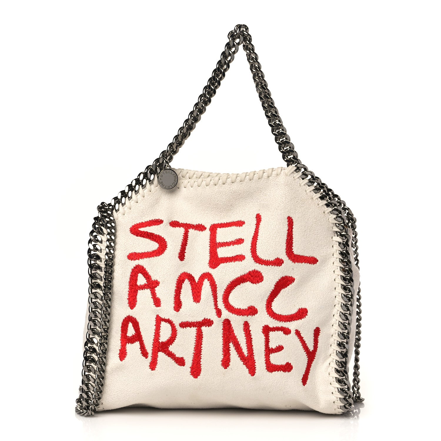 Stella McCartney X ED CURTIS Shaggy Deer Logo Embroidered Mini Falabella Fold Over Tote White 1 of 9
