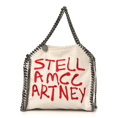 Stella McCartney X ED CURTIS Shaggy Deer Logo Embroidered Mini Falabella Fold Over Tote White 1 of 9