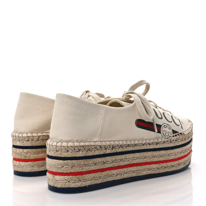 Gucci Canvas Logo Lace-Up Platform Espadrilles 40 Greggio Grege 4 of 10