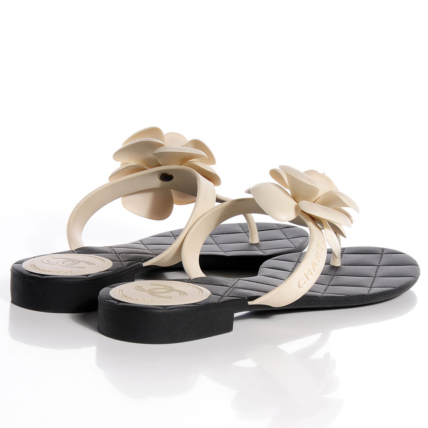 Jelly Quilted Camellia Thong Sandals 40 Black White