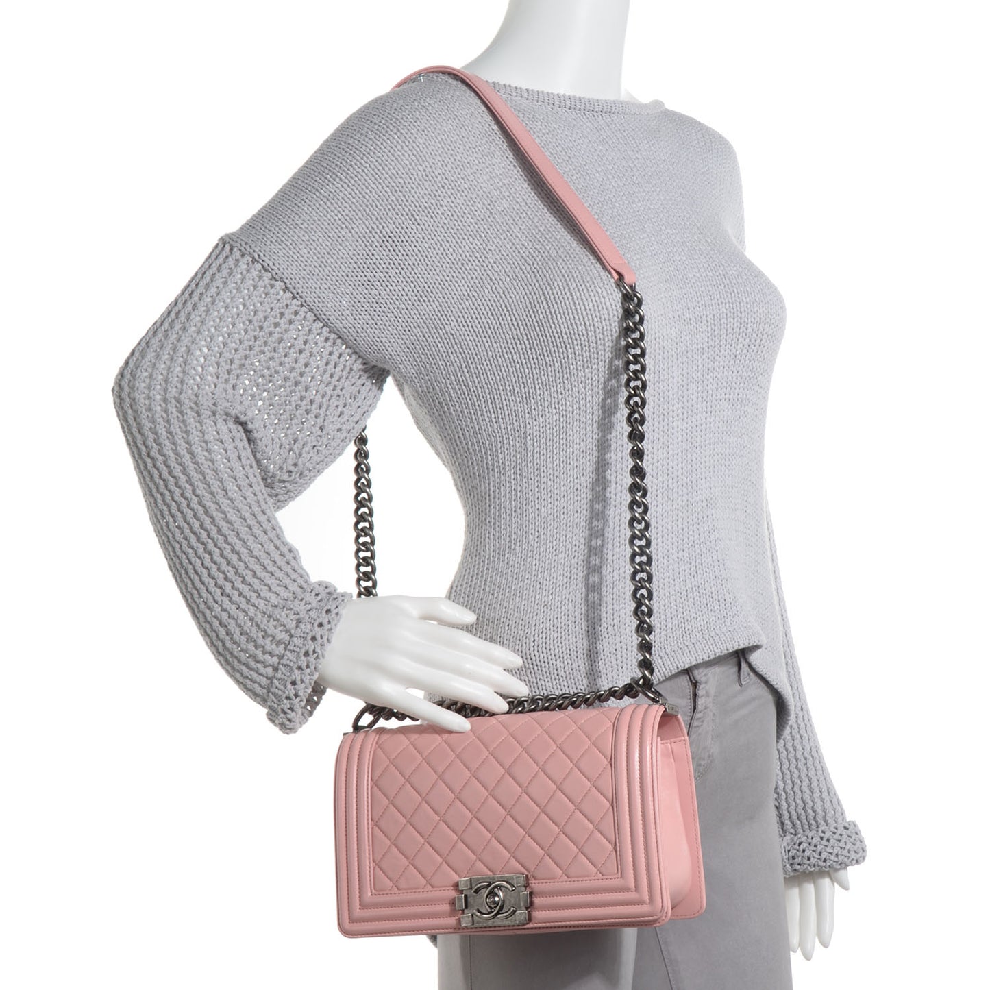 Lambskin Quilted Medium Boy Flap Light Pink