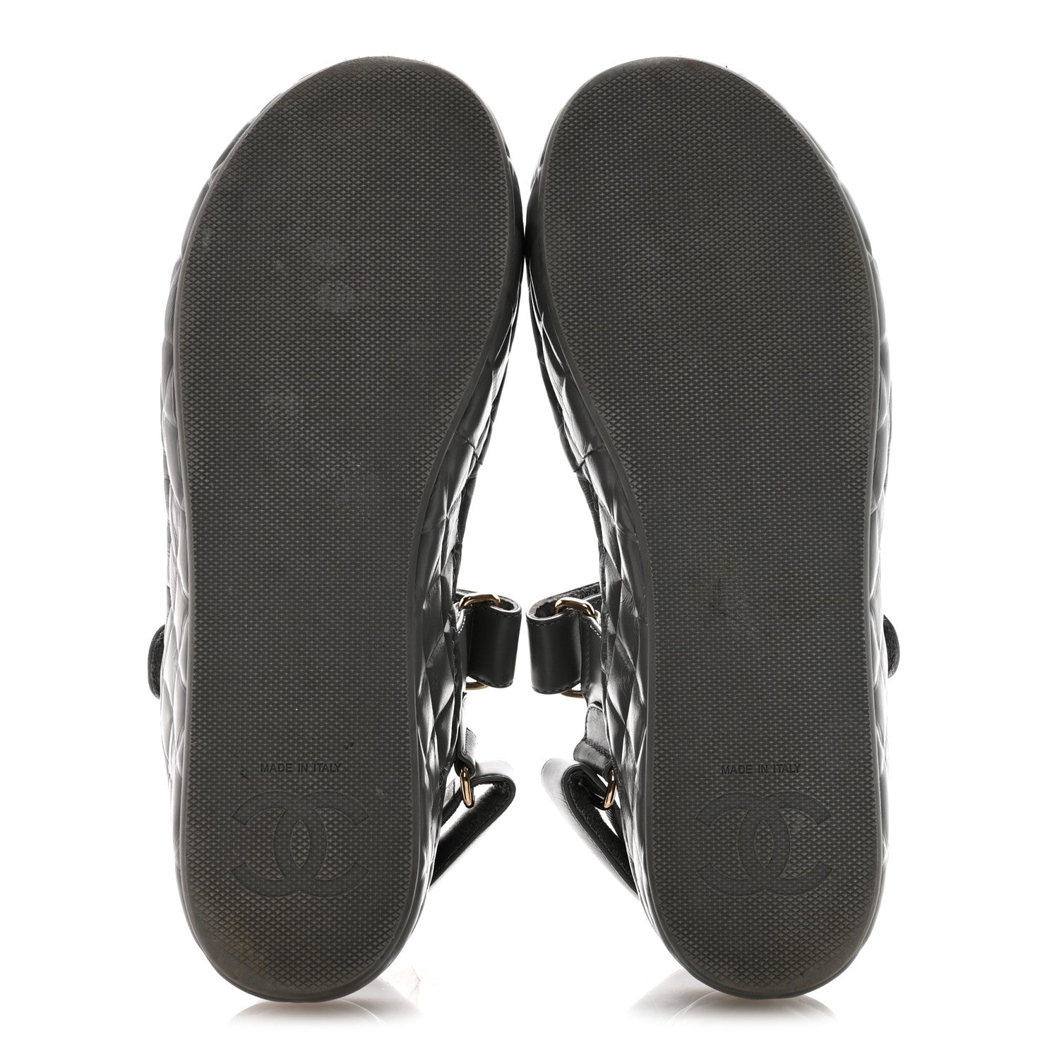 Chanel Shiny Calfskin Logo Platform Sandals 37 Grey 1808052