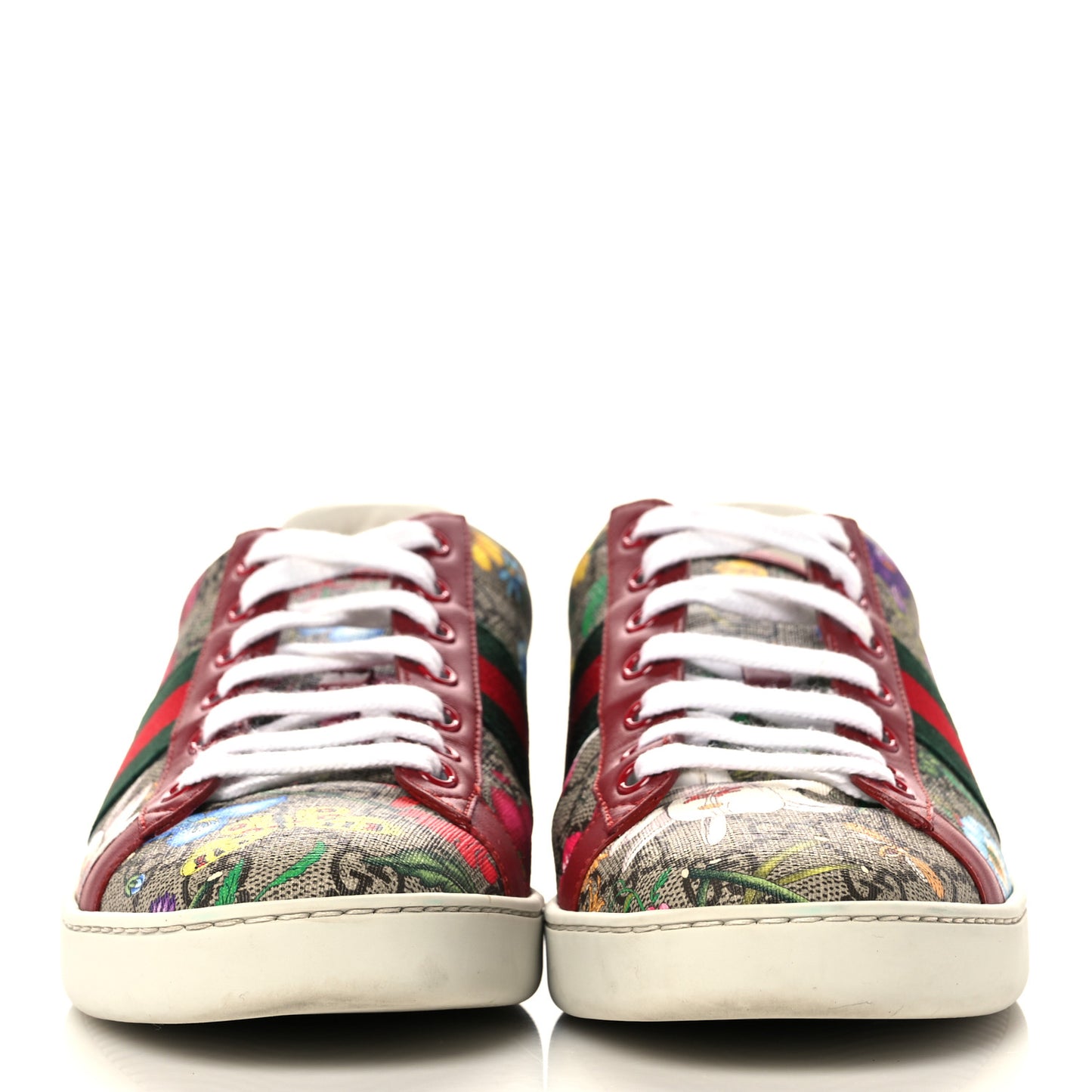 GG Supreme Monogram Flora Web Womens Ace Sneakers 39.5 Beige Multicolor Rosso