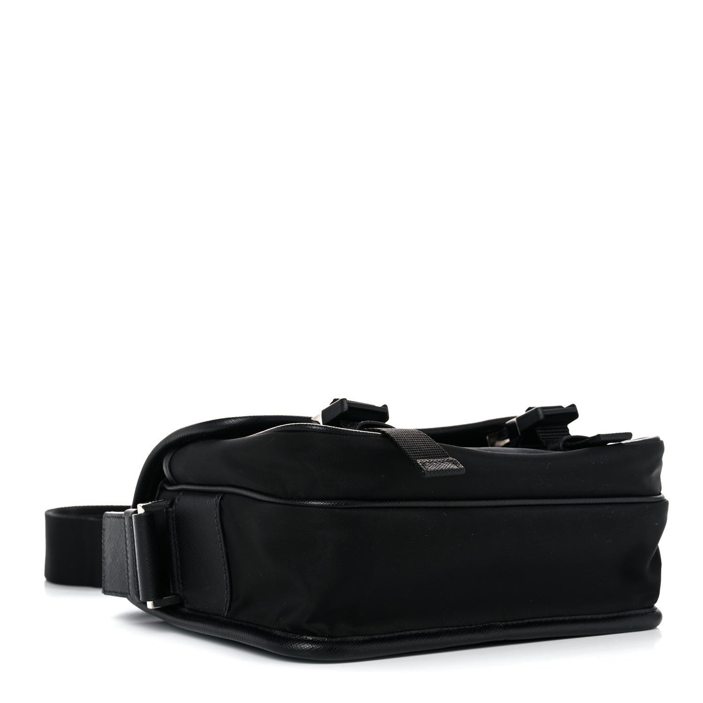 Re-Nylon Saffiano Pocket Double Snap Buckle Shoulder Bag Black