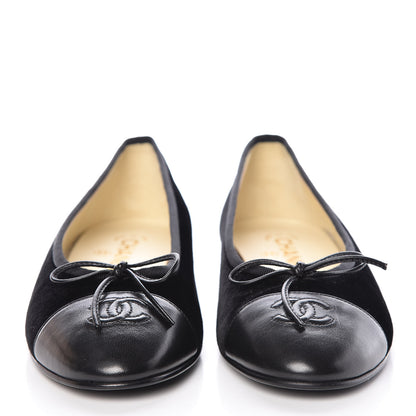 Chanel Velvet Lambskin Cap Toe Ballerina Flats 39 Black 2 of 9