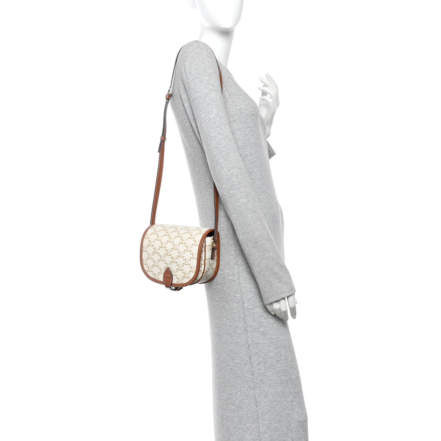 Celine Triomphe Canvas Medium Folco Bag White 2 of 11