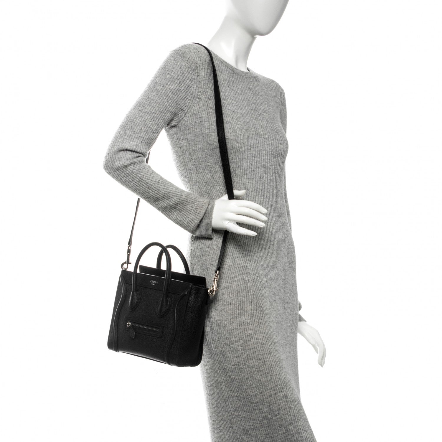 Celine Drummed Calfskin Nano Luggage Black 2 of 6