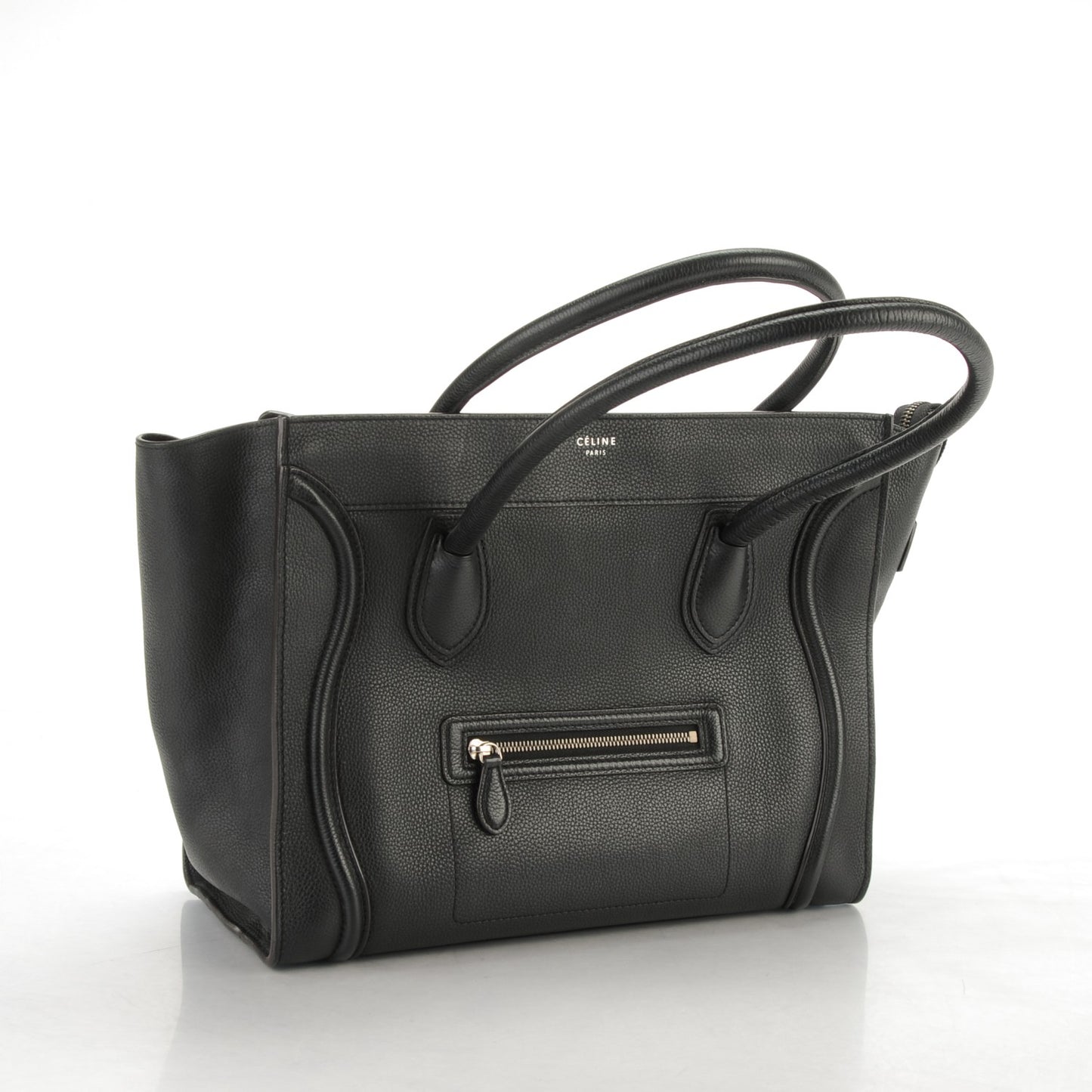 Drummed Calfskin Shoulder Luggage Black
