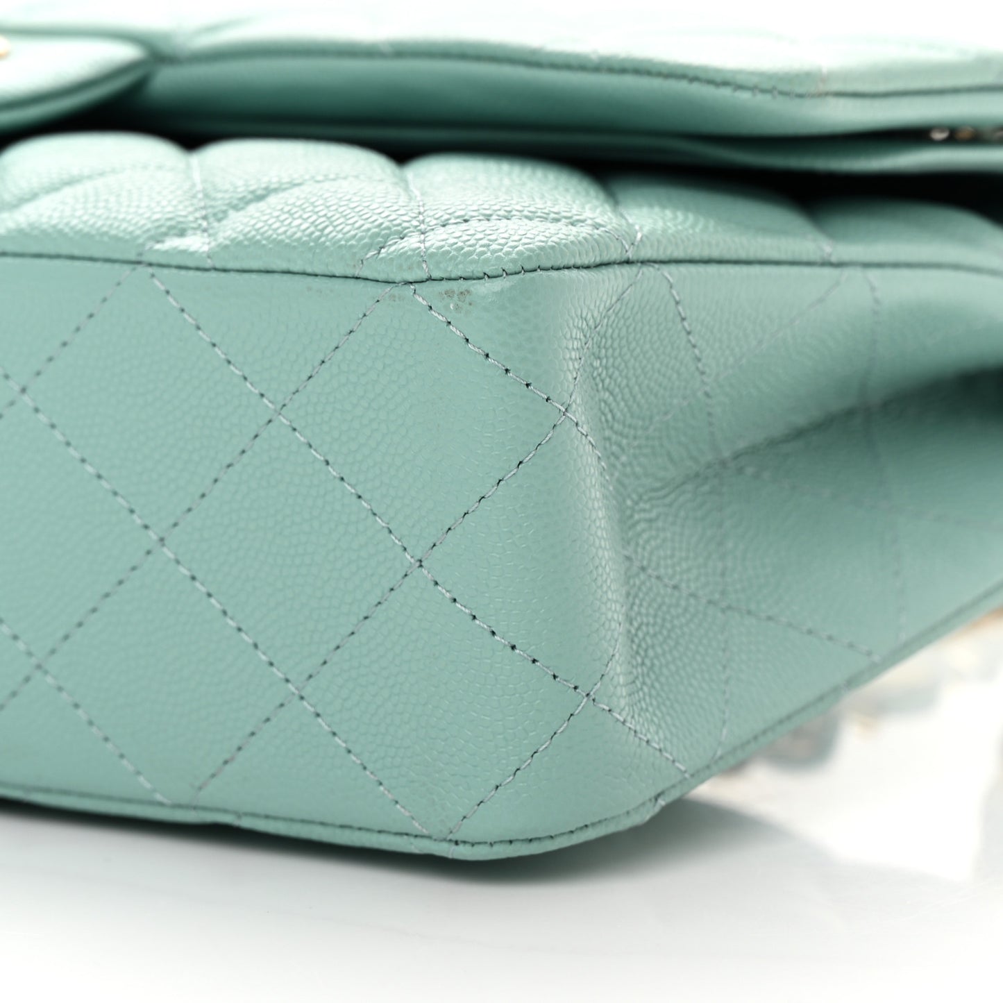 Caviar Quilted Medium Double Flap Light Blue