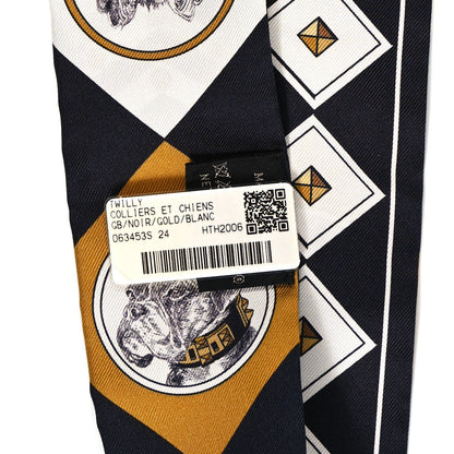 Hermes Silk Colliers Et Chiens Twilly Black Gold White 3 of 4