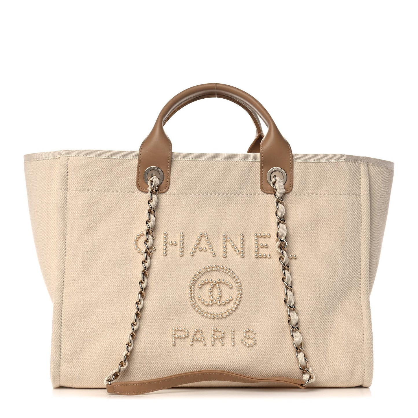 Canvas Pearl Medium Deauville Tote Ecru Beige