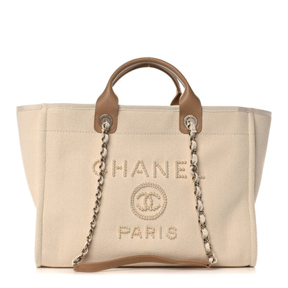 Chanel Canvas Pearl Medium Deauville Tote Ecru Beige 1 of 13