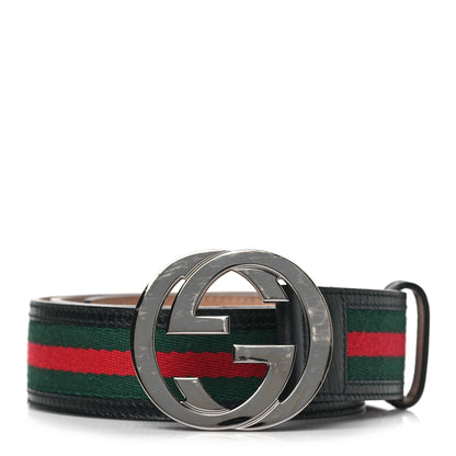 Gucci Calfskin Web Interlocking G Belt 90 36 Black 1 of 6