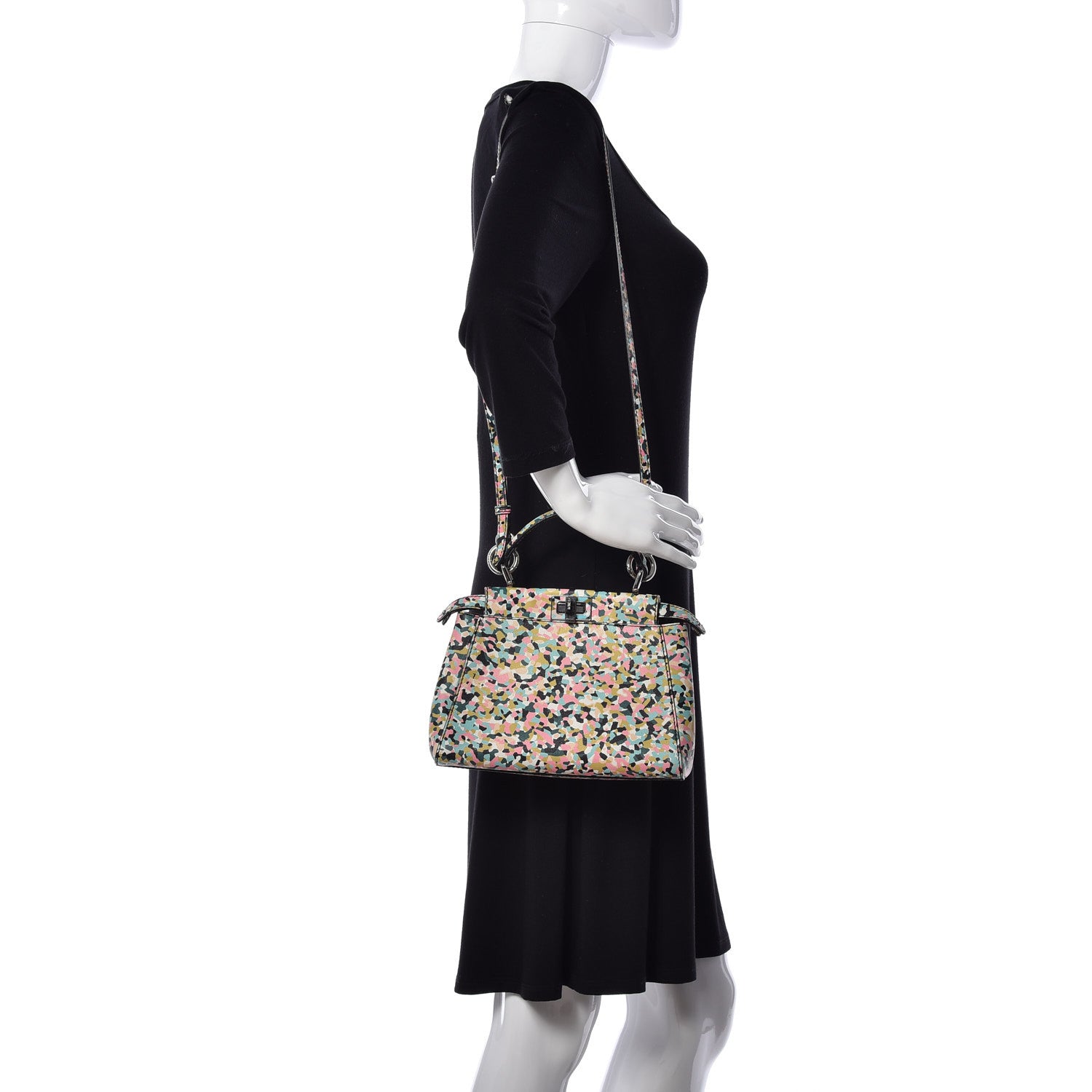 Fendi Vitello Seta Plexiglass Granite Mini Peekaboo Iconic Satchel Multicolor 2 of 15