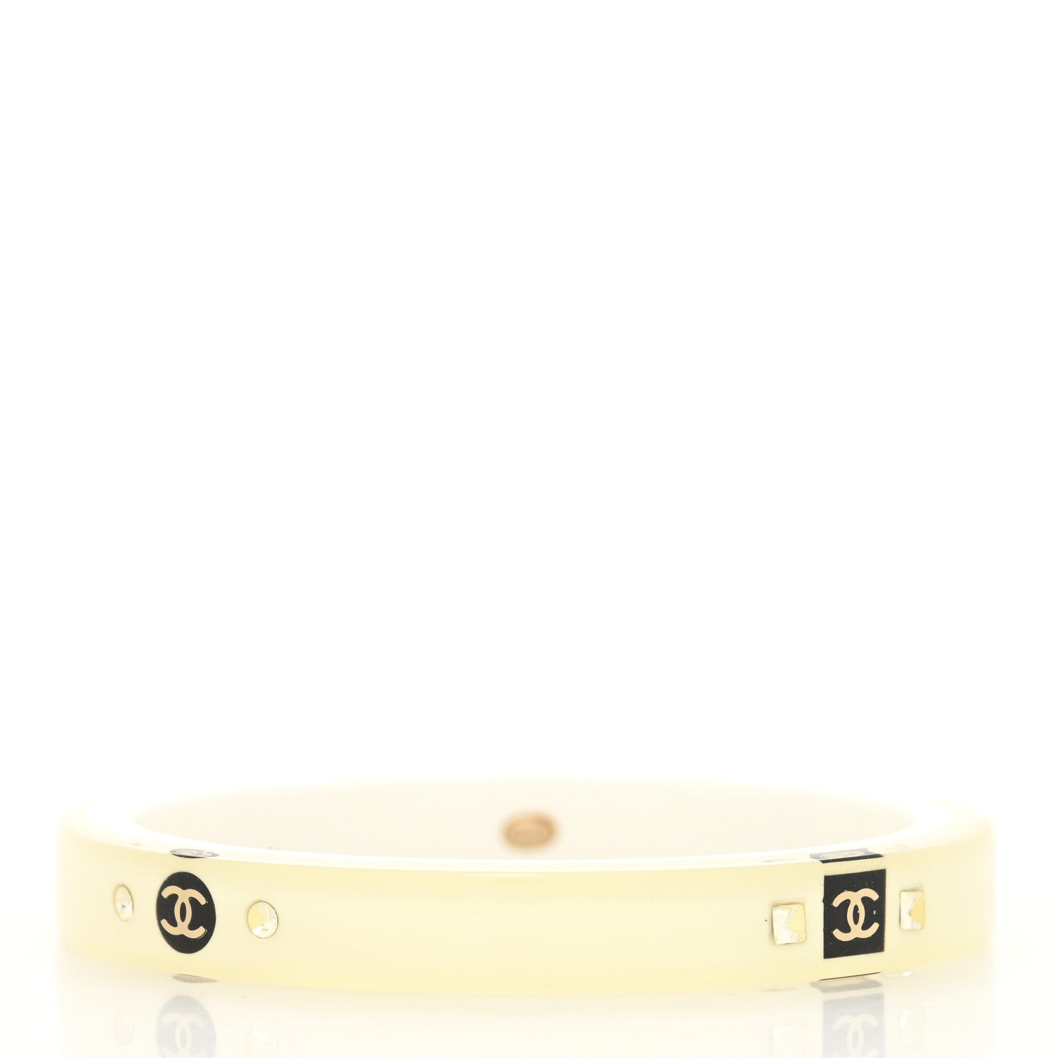 Chanel Resin Crystal CC Bangle Bracelet White 3 of 4