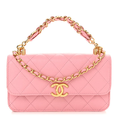 Chanel Caviar Quilted Flap Phone Holder With Chain Light Pink 1 of 13