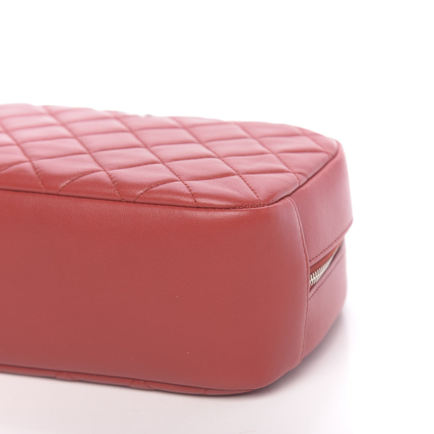 Lambskin Quilted Medium Curvy Pouch Cosmetic Case Red