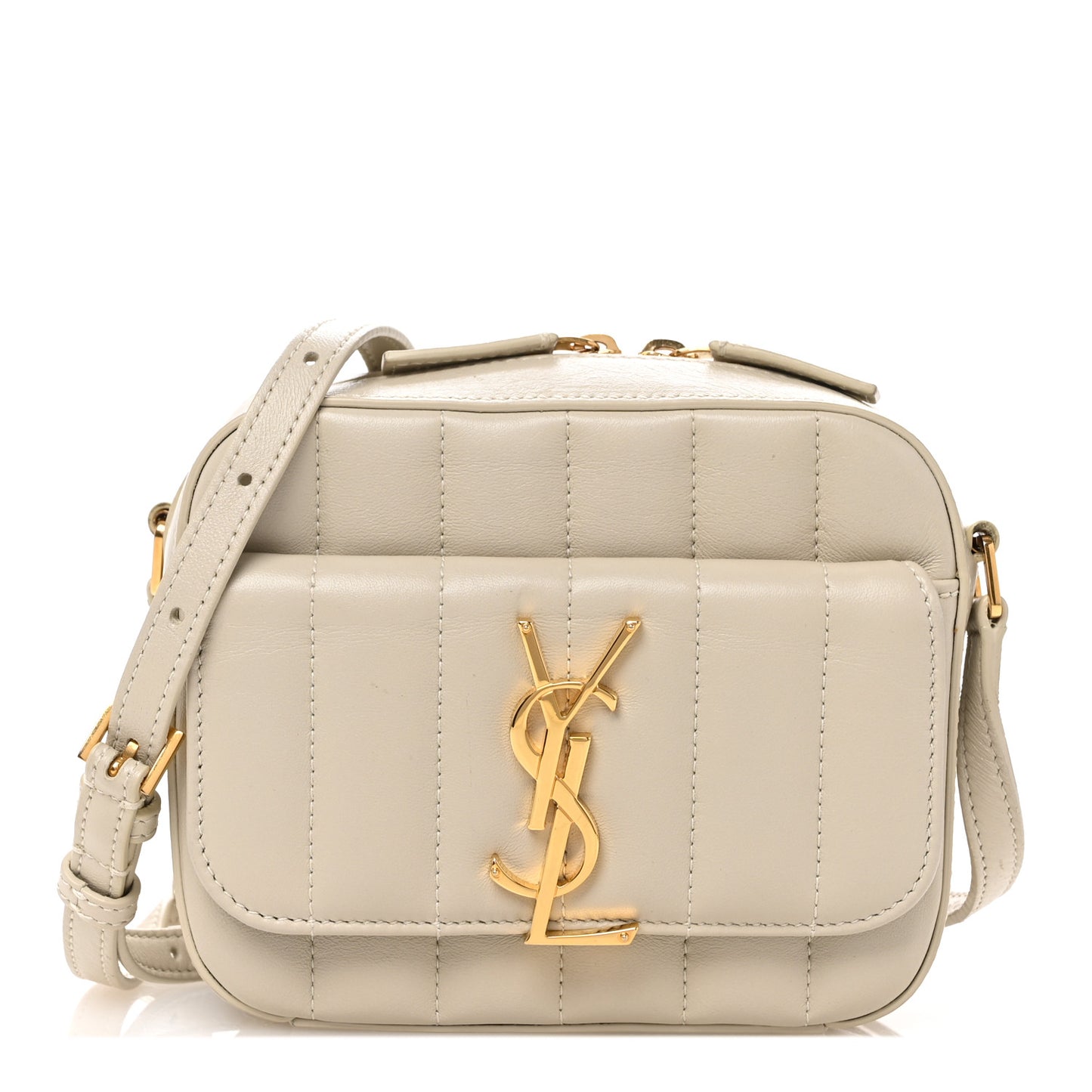 Lambskin Matelasse Monogram Vicky Camera Bag Crema Soft