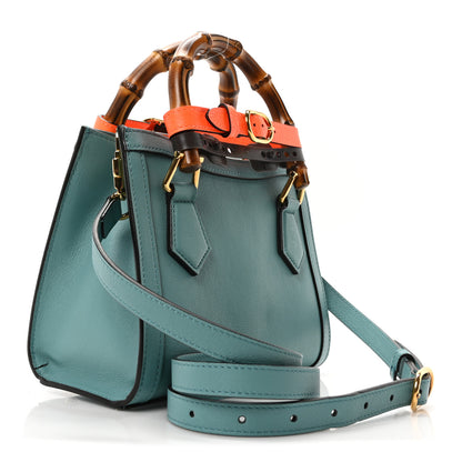 Gucci Wonka Grain Calfskin Mini Diana Tote Bag Dusty Azure Orange Fluo 3 of 11