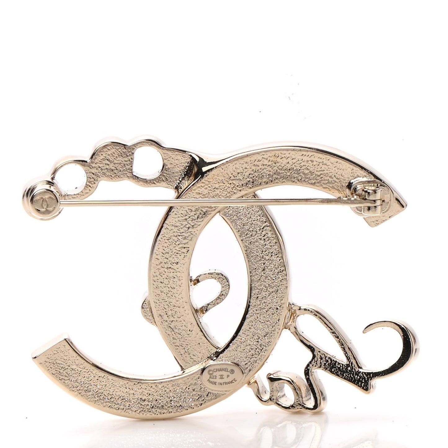 Metal Crystal Coco Script CC Brooch Gold