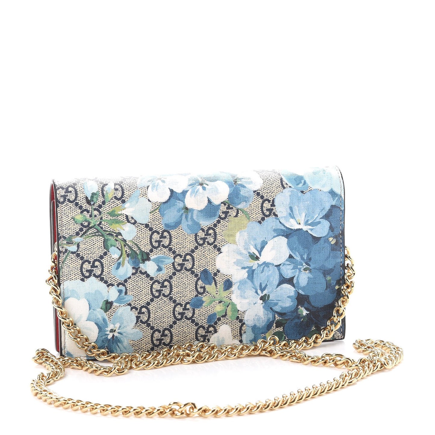 GG Supreme Monogram Blooms Chain Wallet Blue