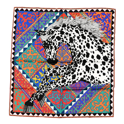 Hermes Silk Appaloosa Des Steppes Scarf 90 White Black Bleu 1 of 6