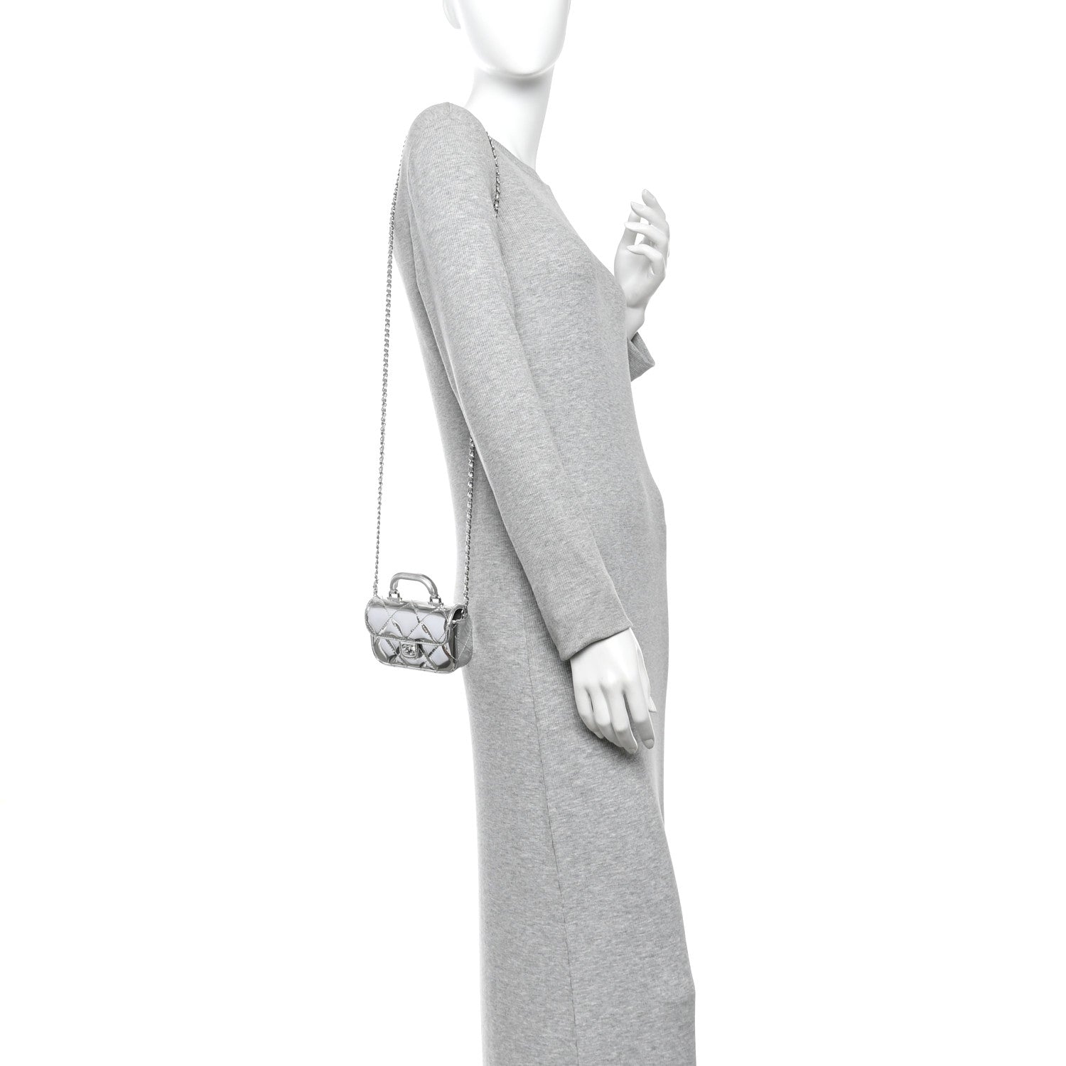 Chanel Mirror Calfskin Small Top Handle Clutch With Chain Silver 2 of 10