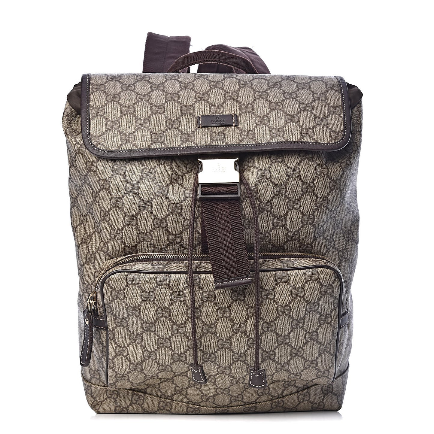 GG Supreme Monogram Medium Single Buckle Rucksack Backpack Beige Ebony Brown