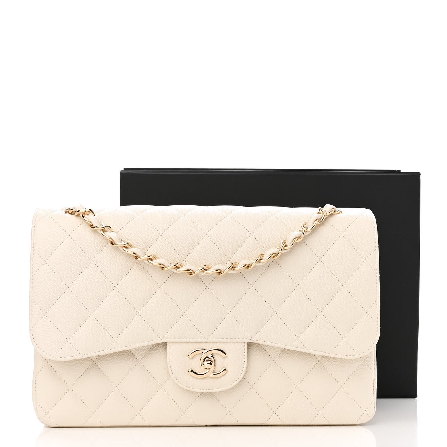 Caviar Quilted Jumbo Double Flap White