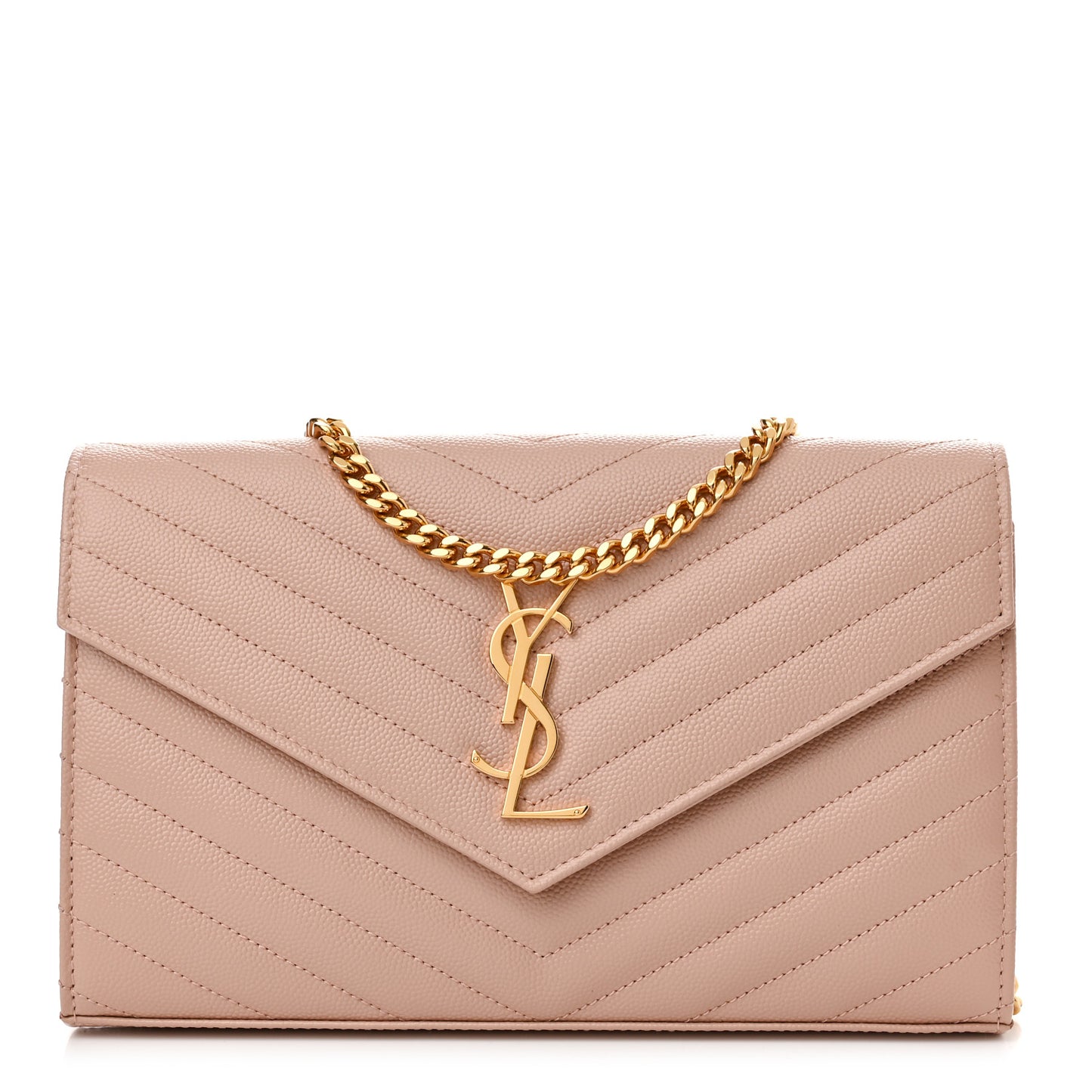 Grain De Poudre Matelasse Chevron Monogram Chain Wallet Pale Pink