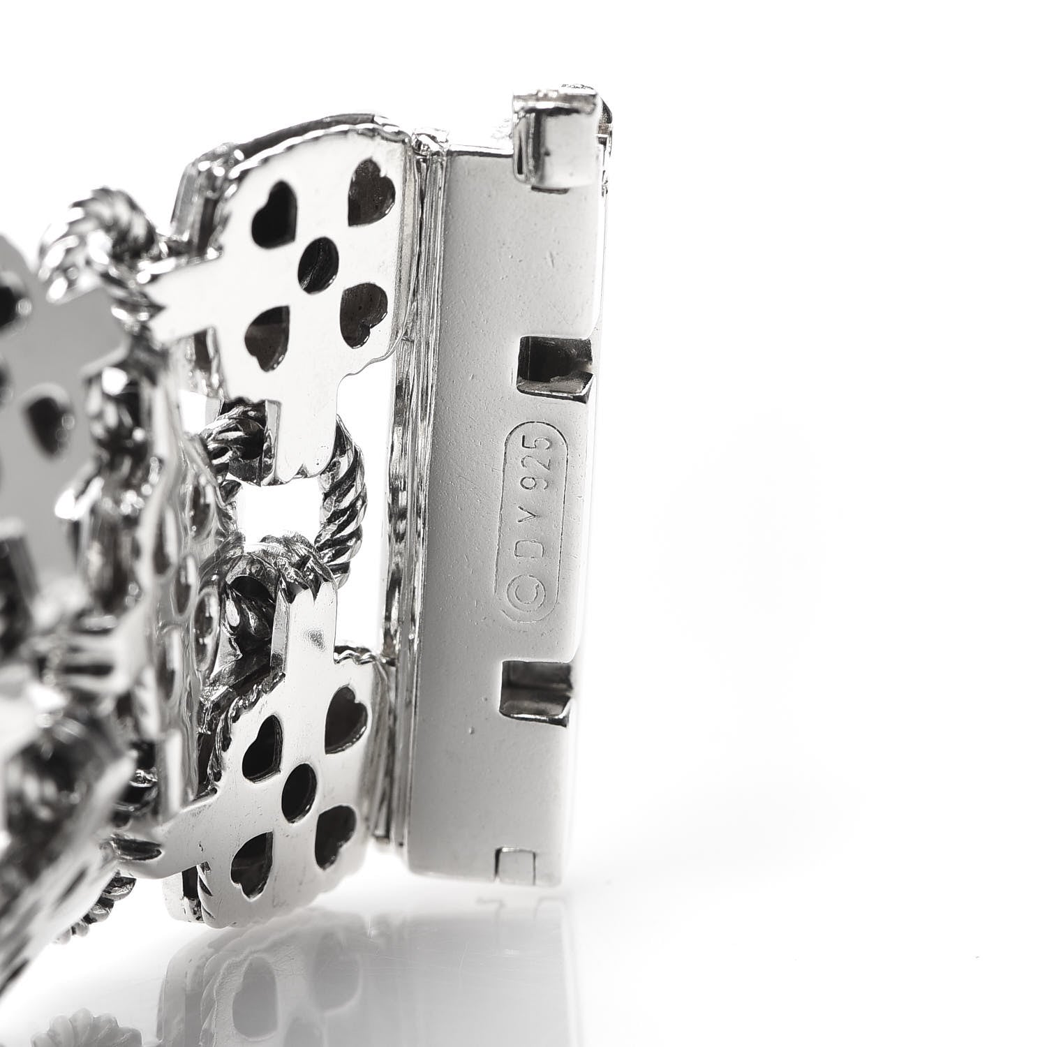 David Yurman Sterling Silver Diamond Onyx Three-Row Renaissance Bracelet 5 of 5