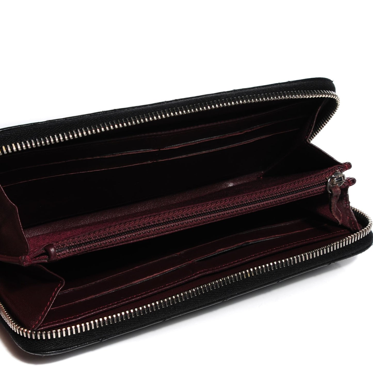 Lambskin Quilted Large Gusset Zip Around Wallet Black