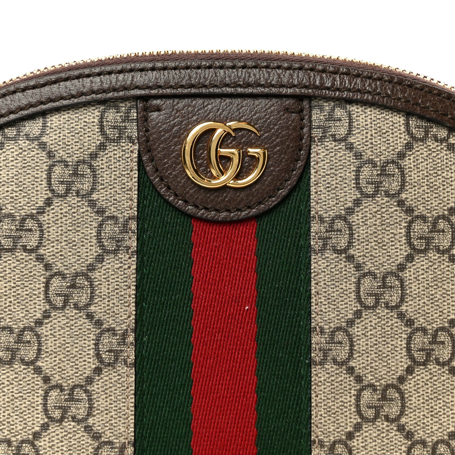 Gucci GG Supreme Monogram Textured Dollar Calfskin Web Small Ophidia Dome Shoulder Bag Beige Ebony New Acero 8 of 11