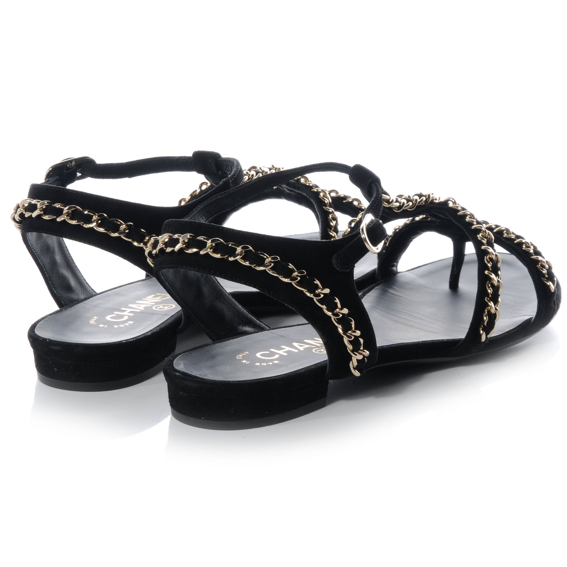 Chanel Suede Gladiator Chain Sandals 38.5 Black 4 of 6